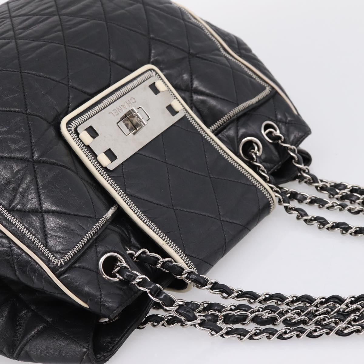 CHANEL Matelasse Chain Tote Bag Calf Skin Black Silver CC Auth 207094A