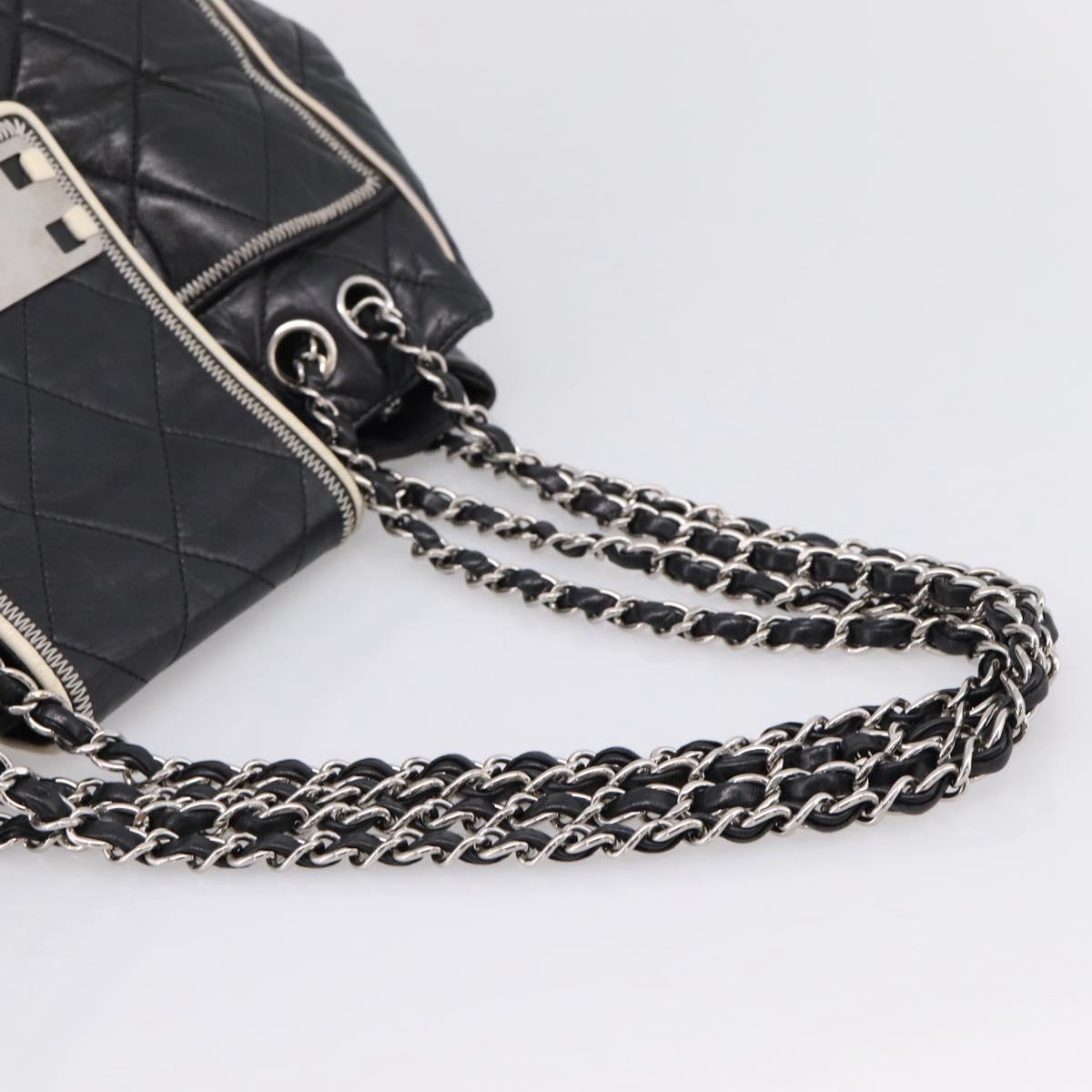 CHANEL Matelasse Chain Tote Bag Calf Skin Black Silver CC Auth 207094A