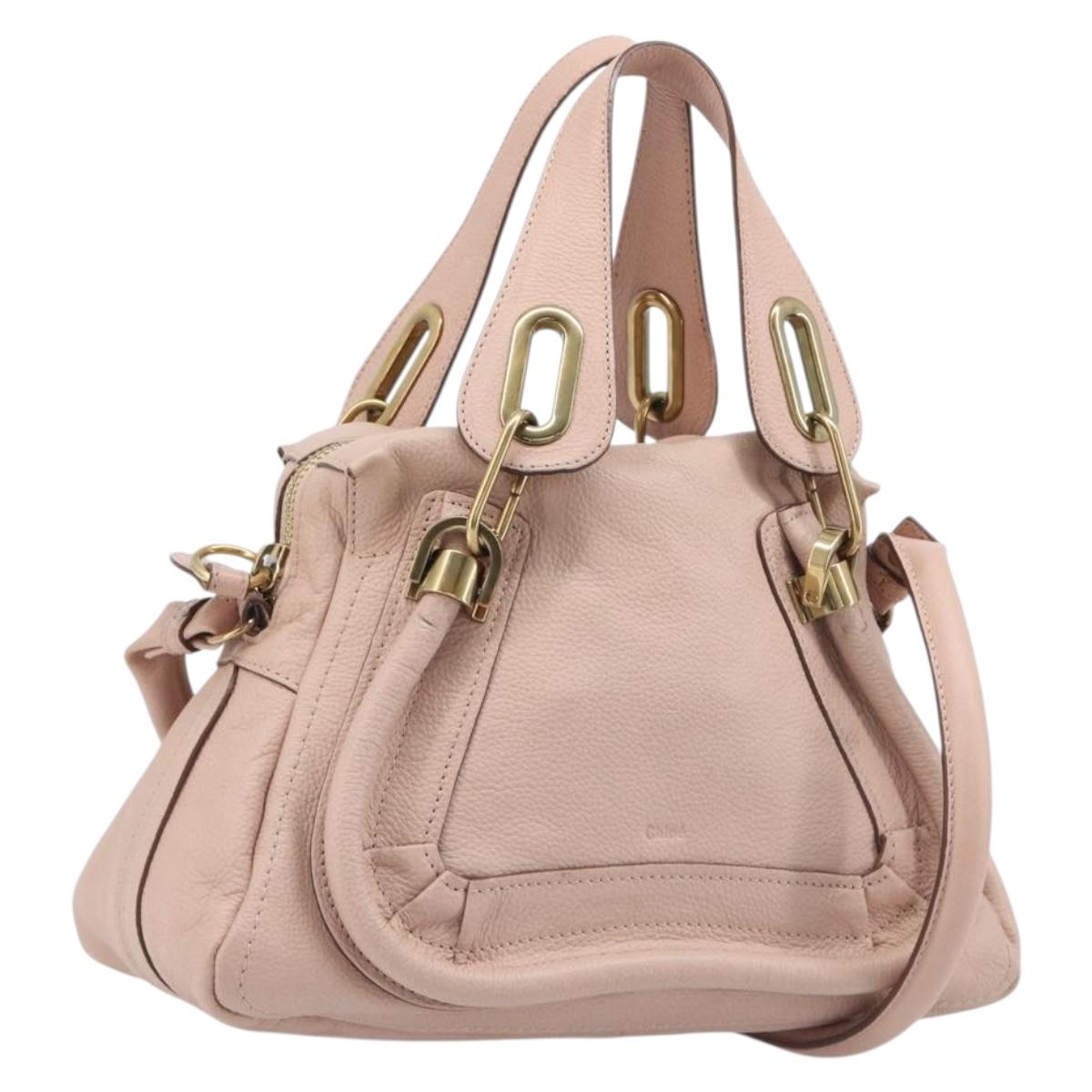 Chloe Paraty Hand Bag Leather 2way Pink Gold Auth 207095V