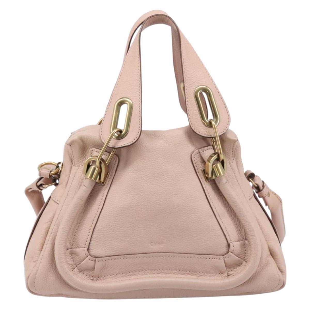 Chloe Paraty Hand Bag Leather 2way Pink Gold Auth 207095V