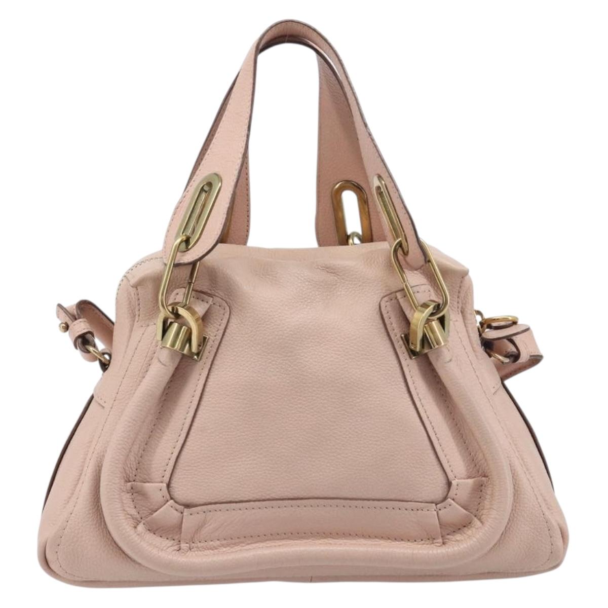 Chloe Paraty Hand Bag Leather 2way Pink Gold Auth 207095V