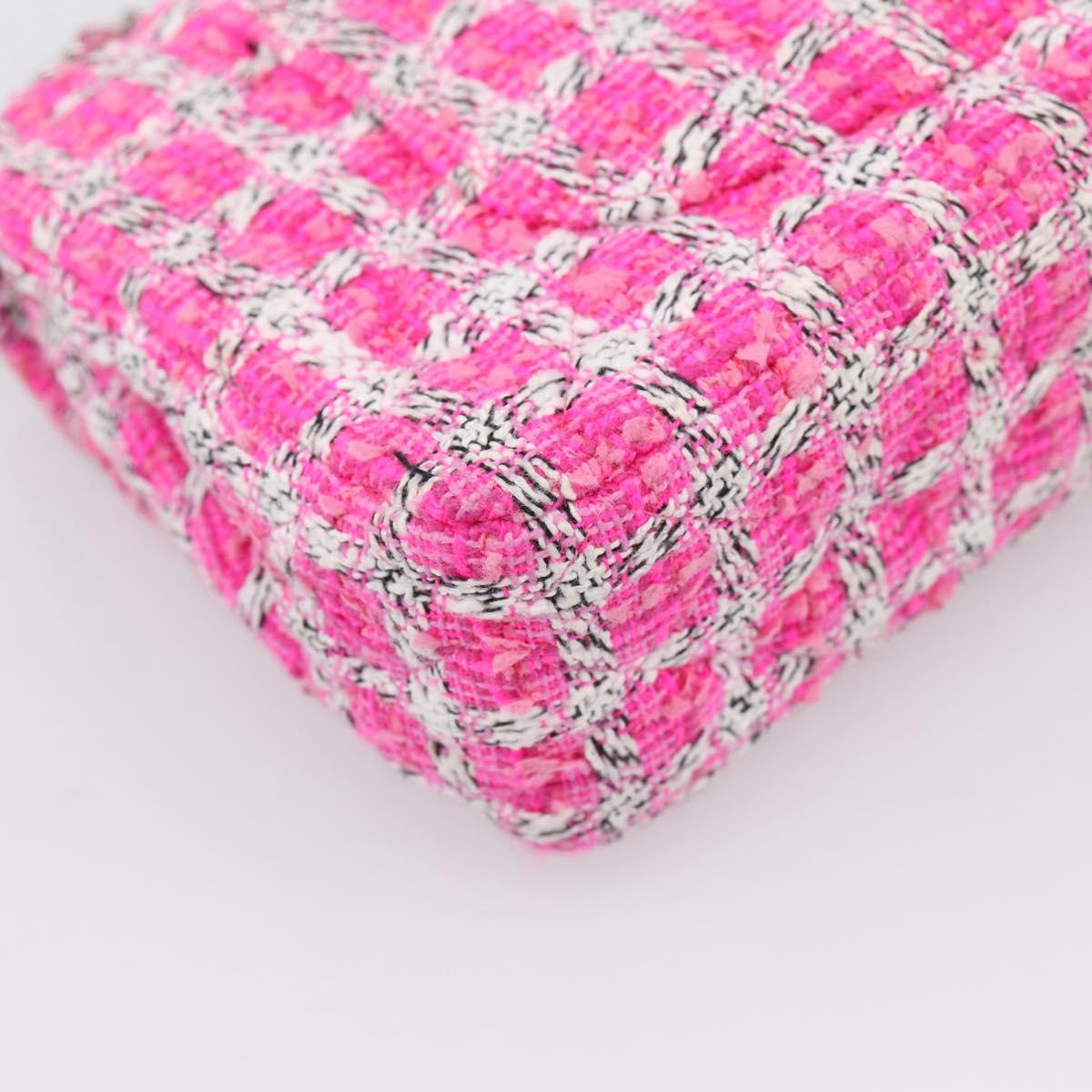 CHANEL Chain Matelasse 25 Shoulder Bag tweed Pink Silver CC Auth 207101SM