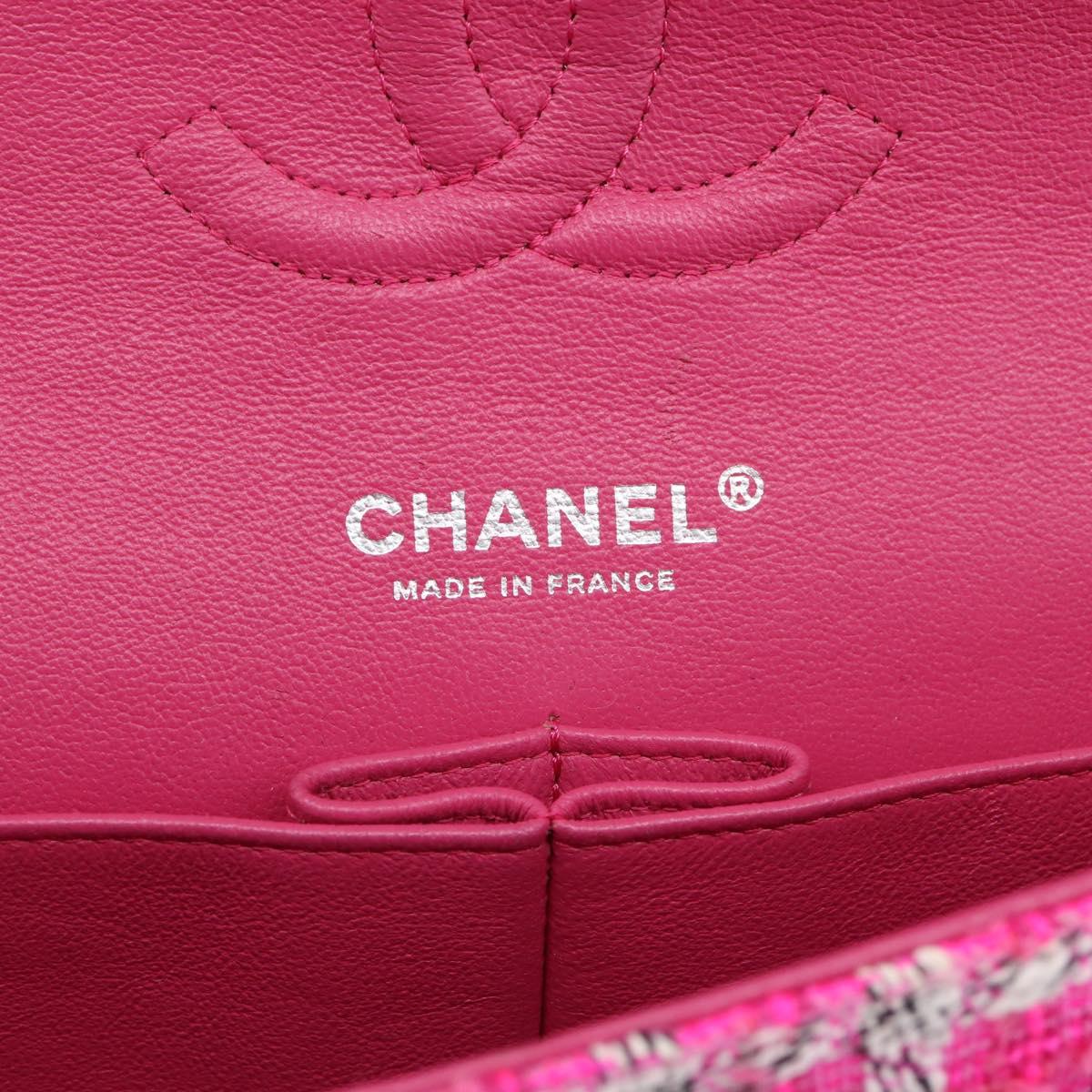 CHANEL Chain Matelasse 25 Shoulder Bag tweed Pink Silver CC Auth 207101SM