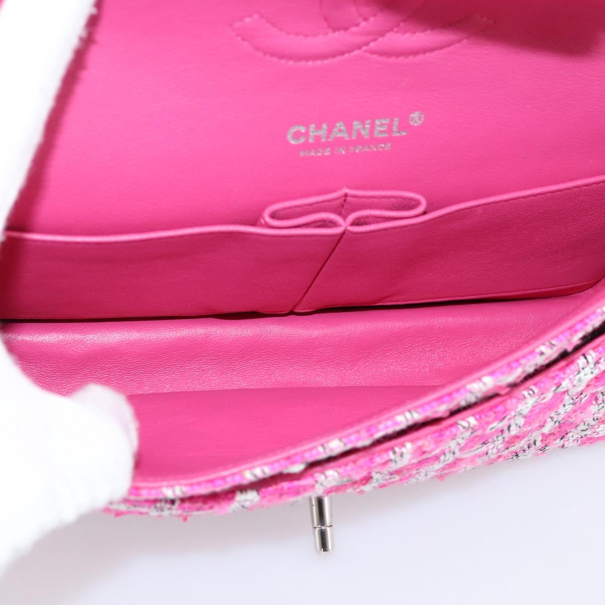 CHANEL Chain Matelasse 25 Shoulder Bag tweed Pink Silver CC Auth 207101SM