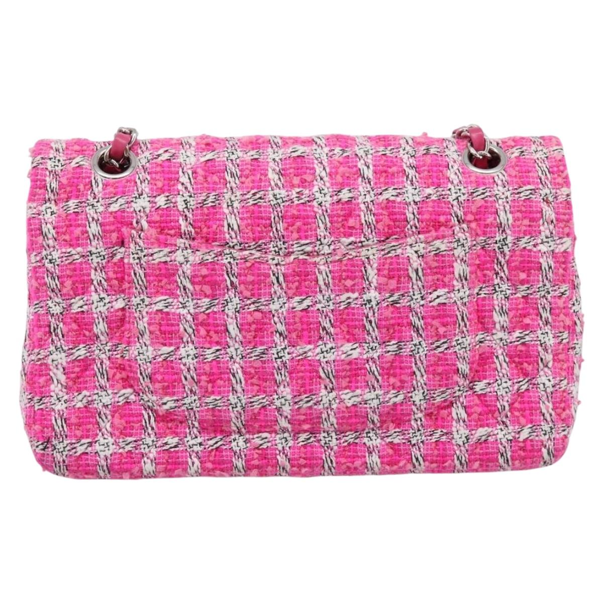 CHANEL Chain Matelasse 25 Shoulder Bag tweed Pink Silver CC Auth 207101SM