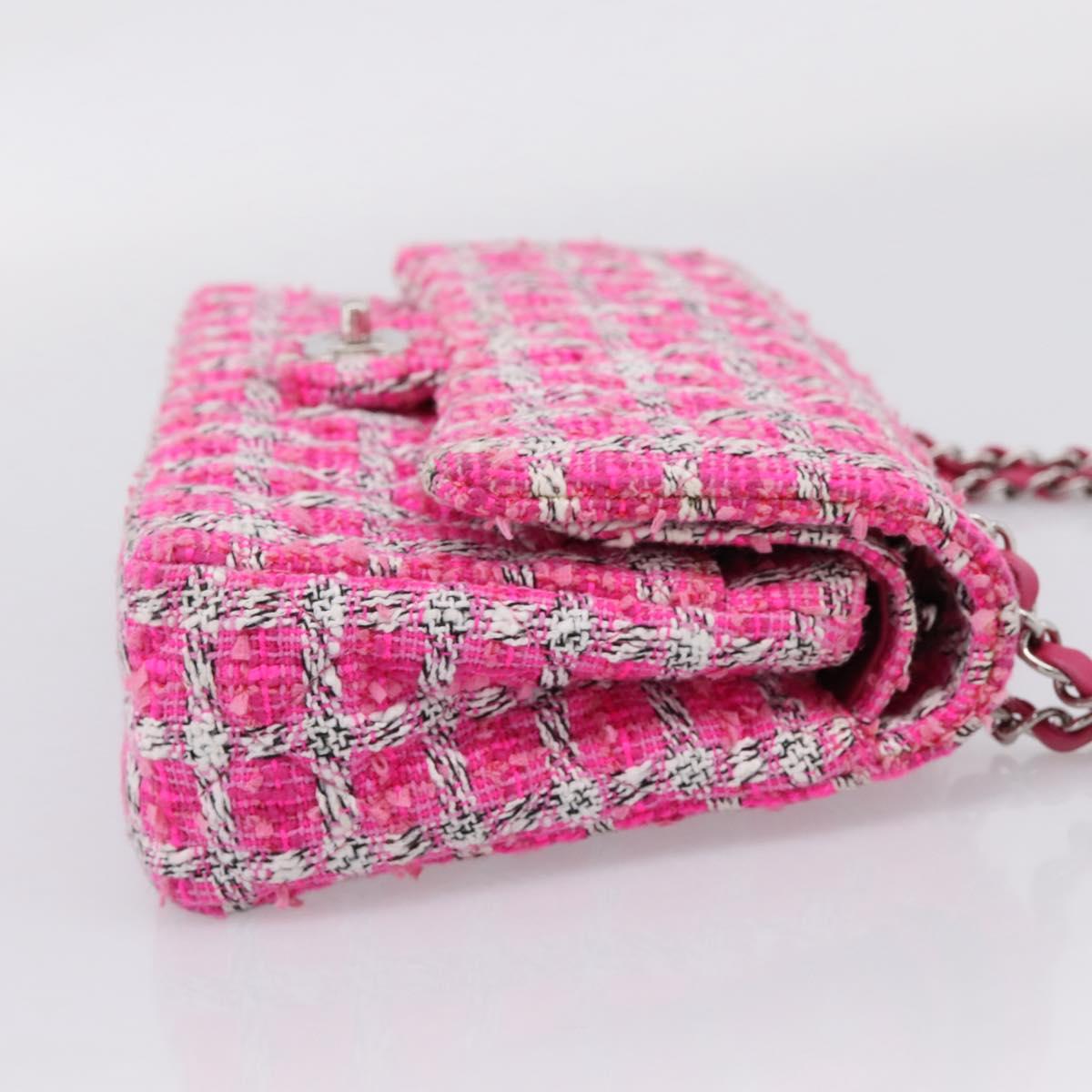 CHANEL Chain Matelasse 25 Shoulder Bag tweed Pink Silver CC Auth 207101SM