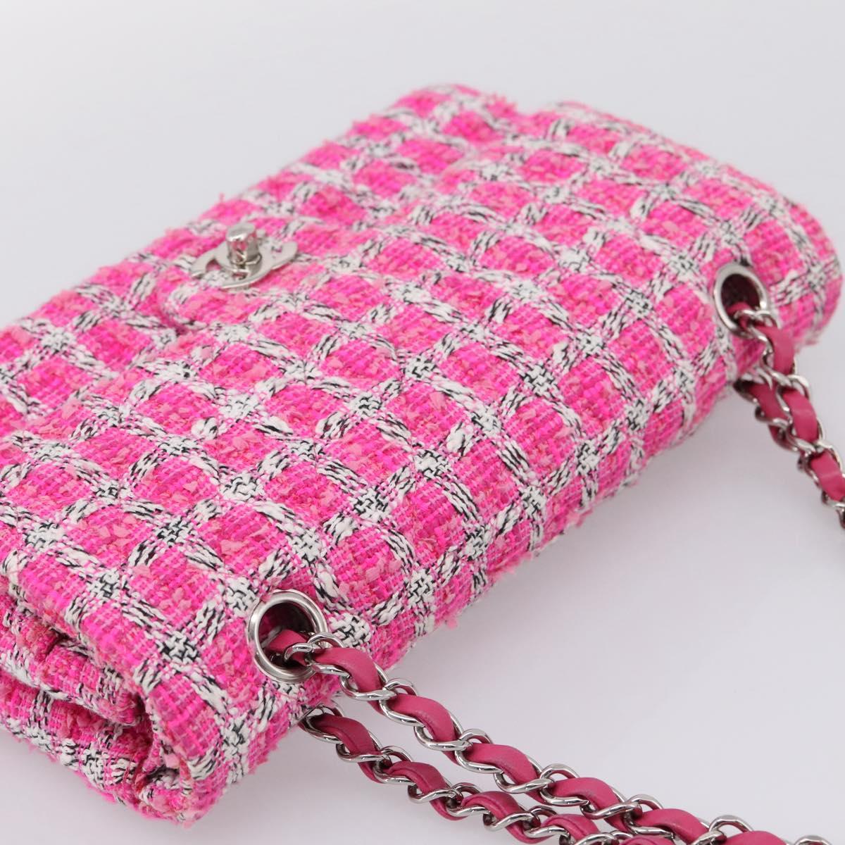 CHANEL Chain Matelasse 25 Shoulder Bag tweed Pink Silver CC Auth 207101SM