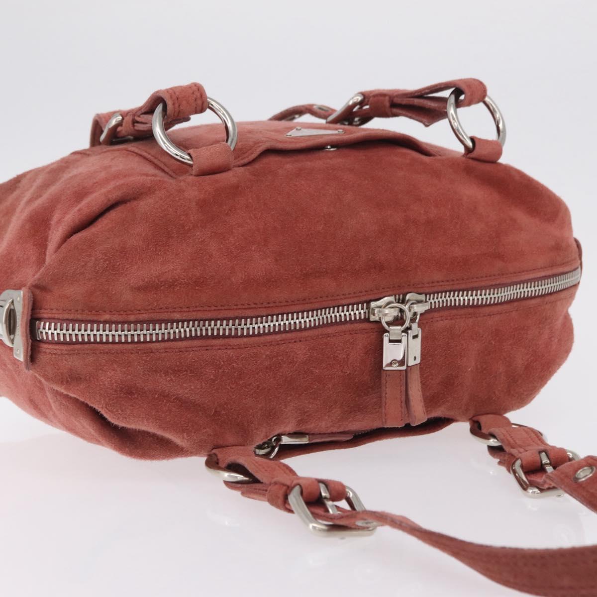 PRADA Tote Bag Suede Silver Pink Auth 207111A
