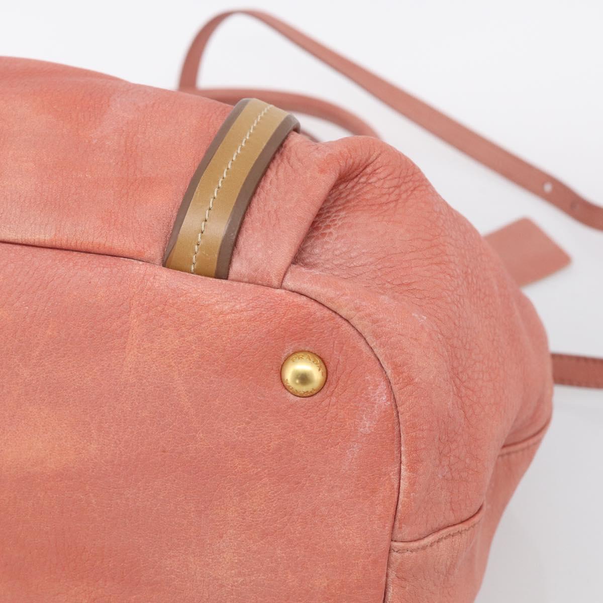 PRADA Hand Bag Vittero Dino Leather 2way Pink Gold Auth 207141A