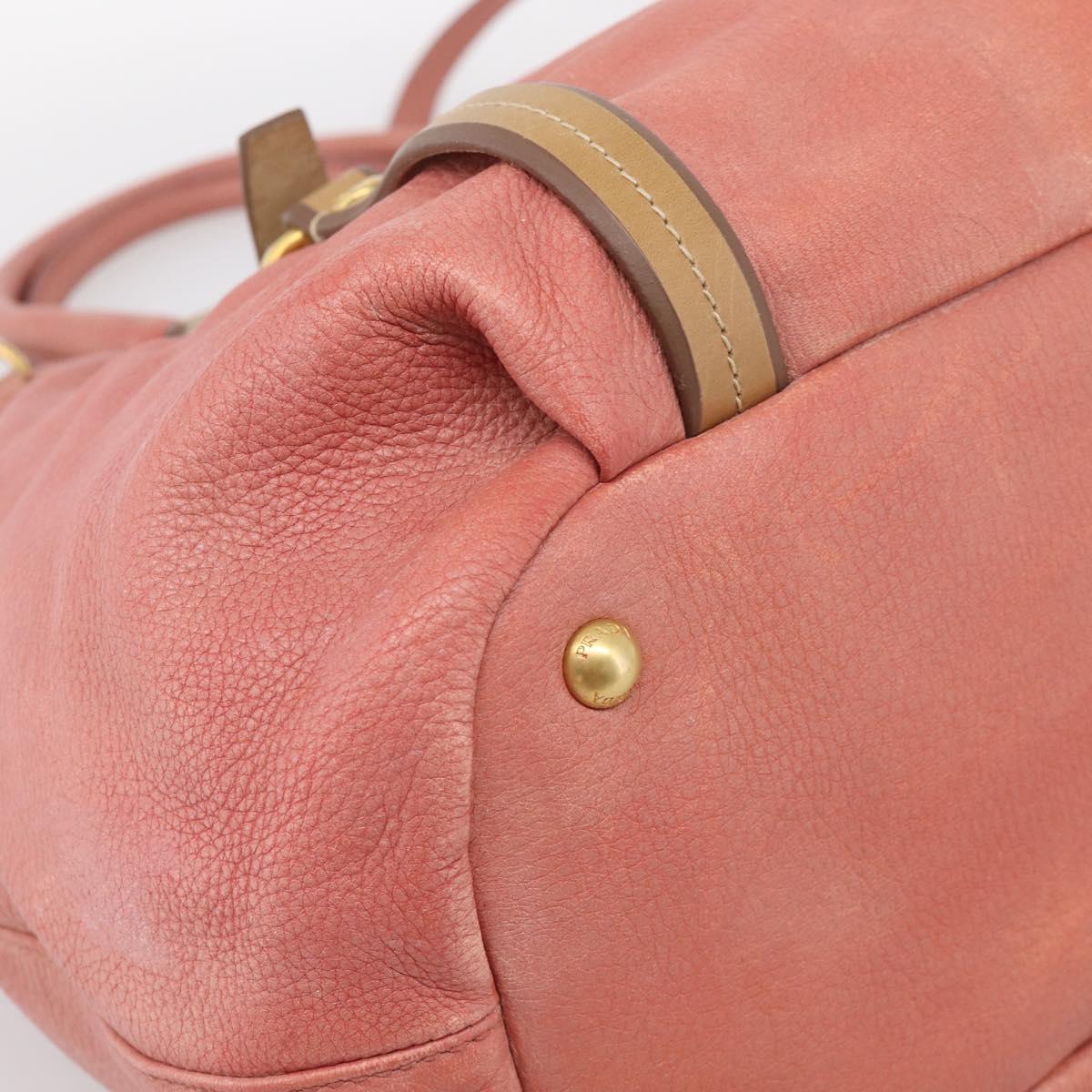 PRADA Hand Bag Vittero Dino Leather 2way Pink Gold Auth 207141A