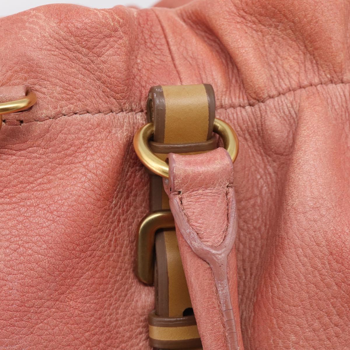 PRADA Hand Bag Vittero Dino Leather 2way Pink Gold Auth 207141A