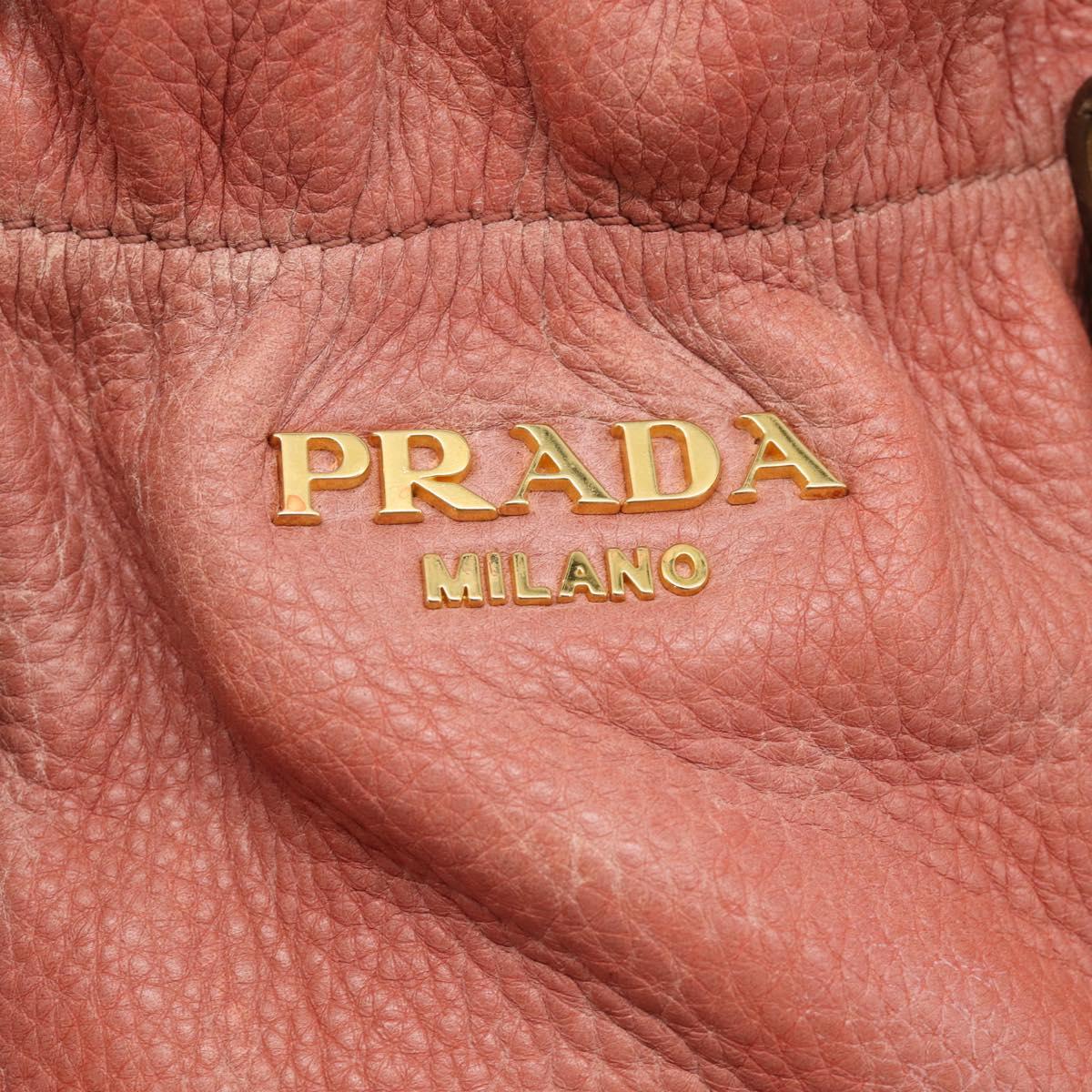 PRADA Hand Bag Vittero Dino Leather 2way Pink Gold Auth 207141A