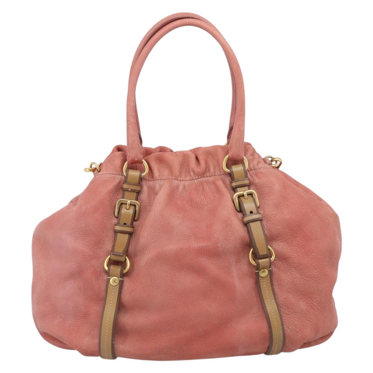 PRADA Hand Bag Vittero Dino Leather 2way Pink Gold Auth 207141A