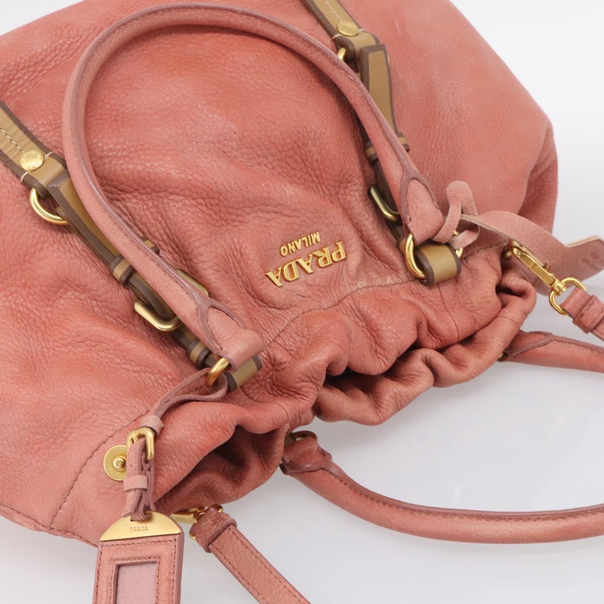 PRADA Hand Bag Vittero Dino Leather 2way Pink Gold Auth 207141A