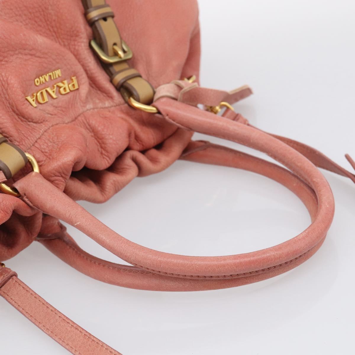 PRADA Hand Bag Vittero Dino Leather 2way Pink Gold Auth 207141A