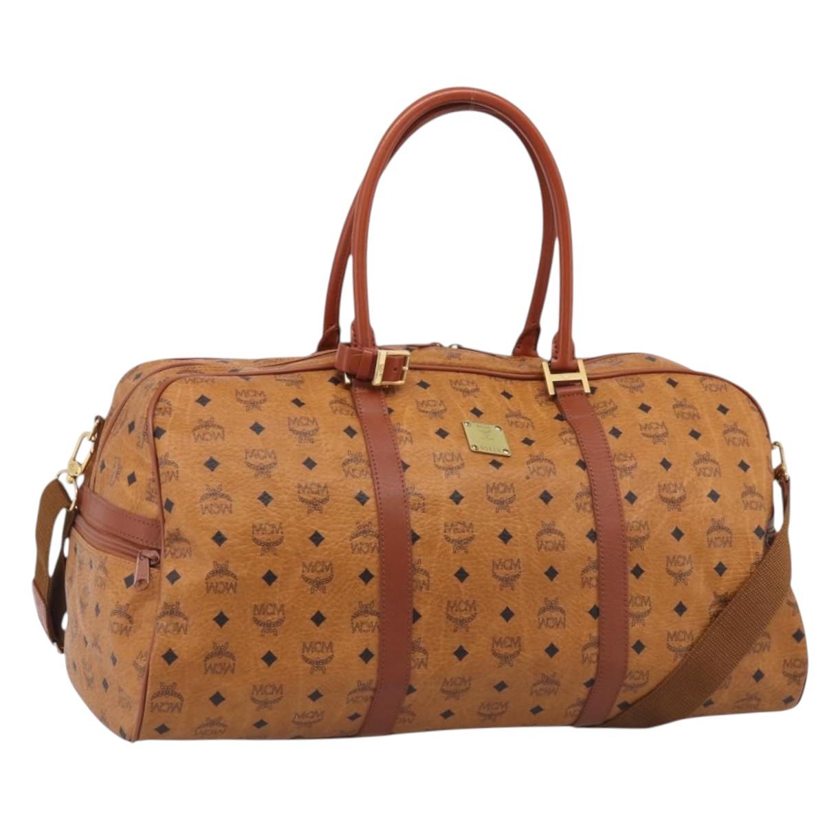 MCM Logogram Vicetos Boston Bag PVC Leather 2way Brown Gold Auth 207144A