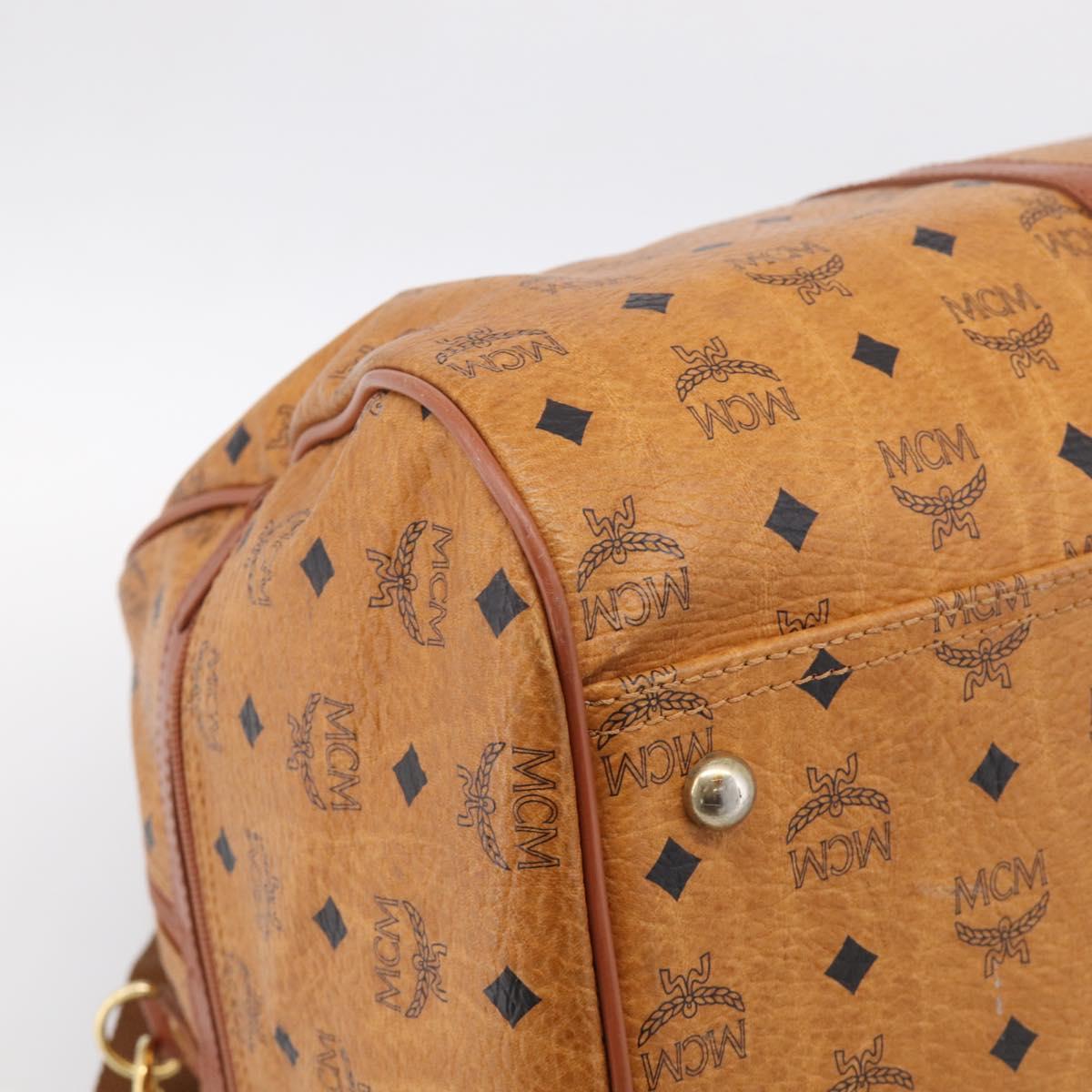 MCM Logogram Vicetos Boston Bag PVC Leather 2way Brown Gold Auth 207144A