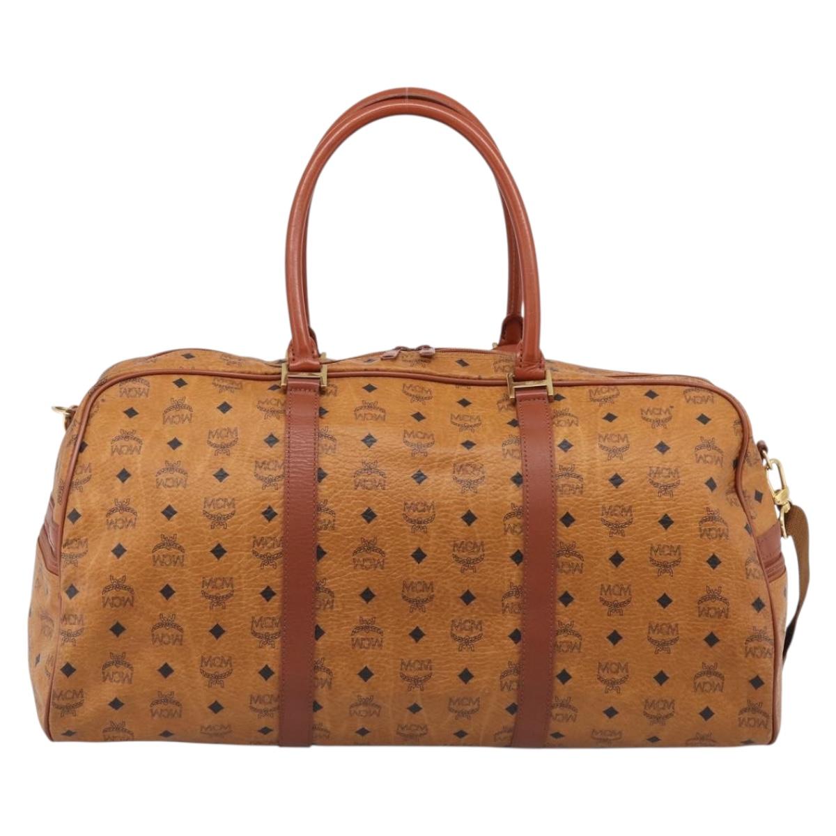 MCM Logogram Vicetos Boston Bag PVC Leather 2way Brown Gold Auth 207144A