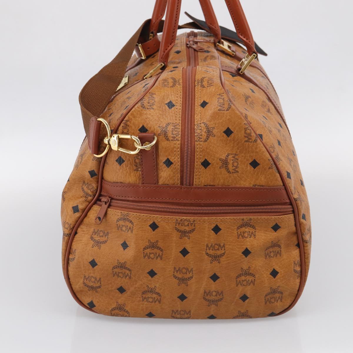 MCM Logogram Vicetos Boston Bag PVC Leather 2way Brown Gold Auth 207144A