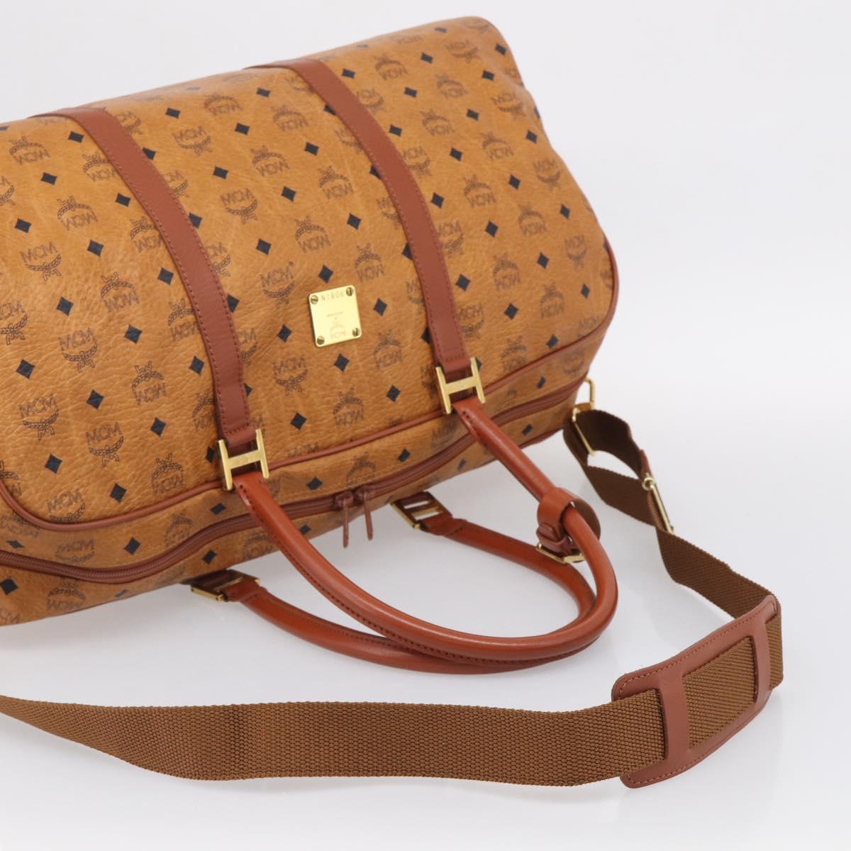 MCM Logogram Vicetos Boston Bag PVC Leather 2way Brown Gold Auth 207144A