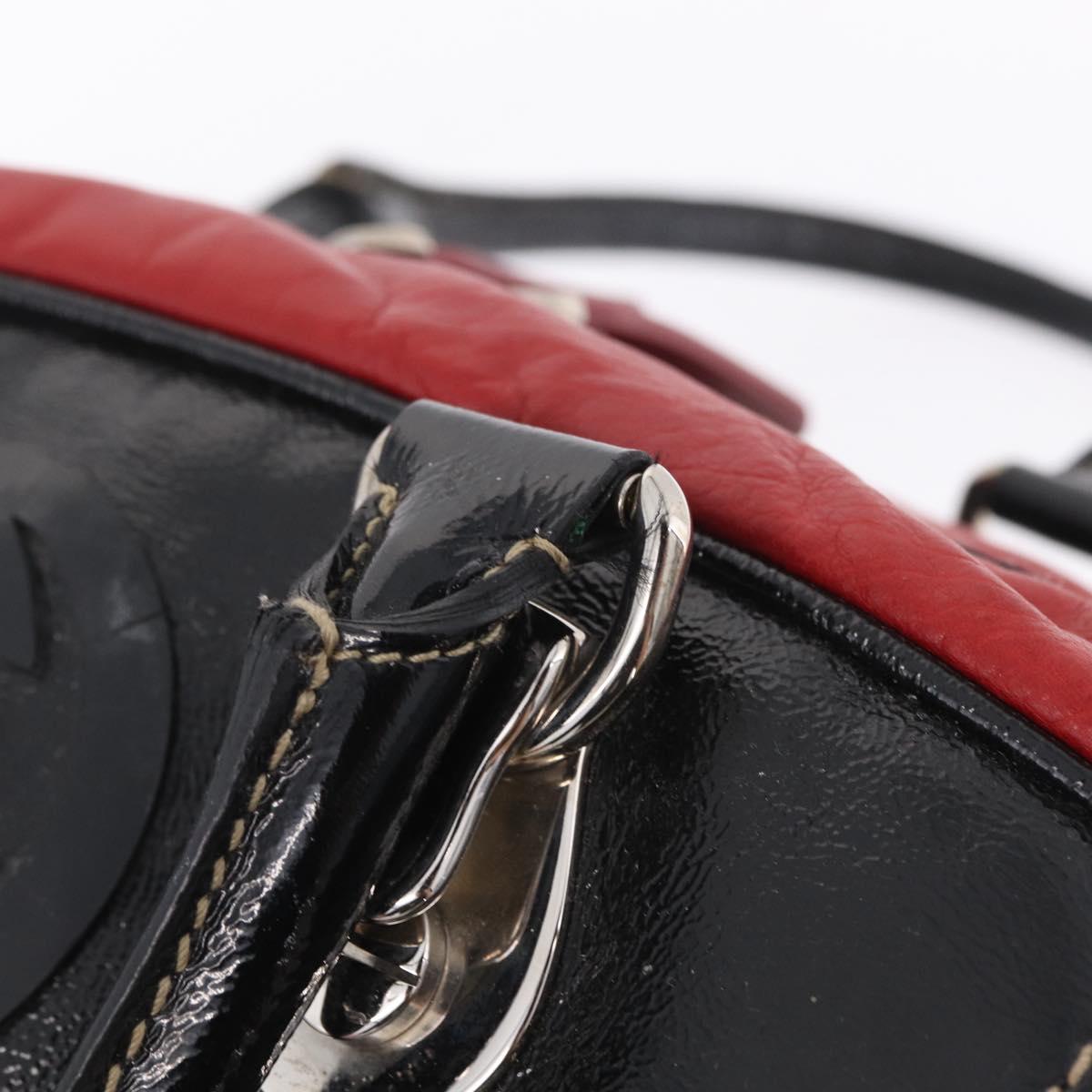 GUCCI Hand Bag Leather Red Silver Auth 207145