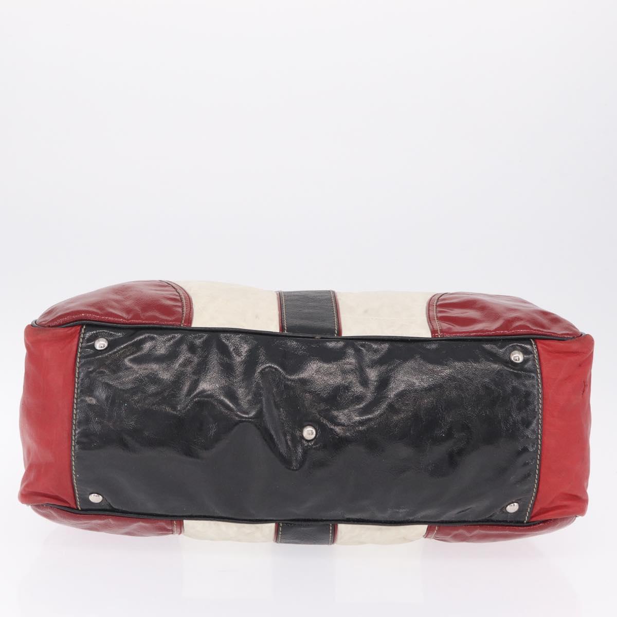GUCCI Hand Bag Leather Red Silver Auth 207145