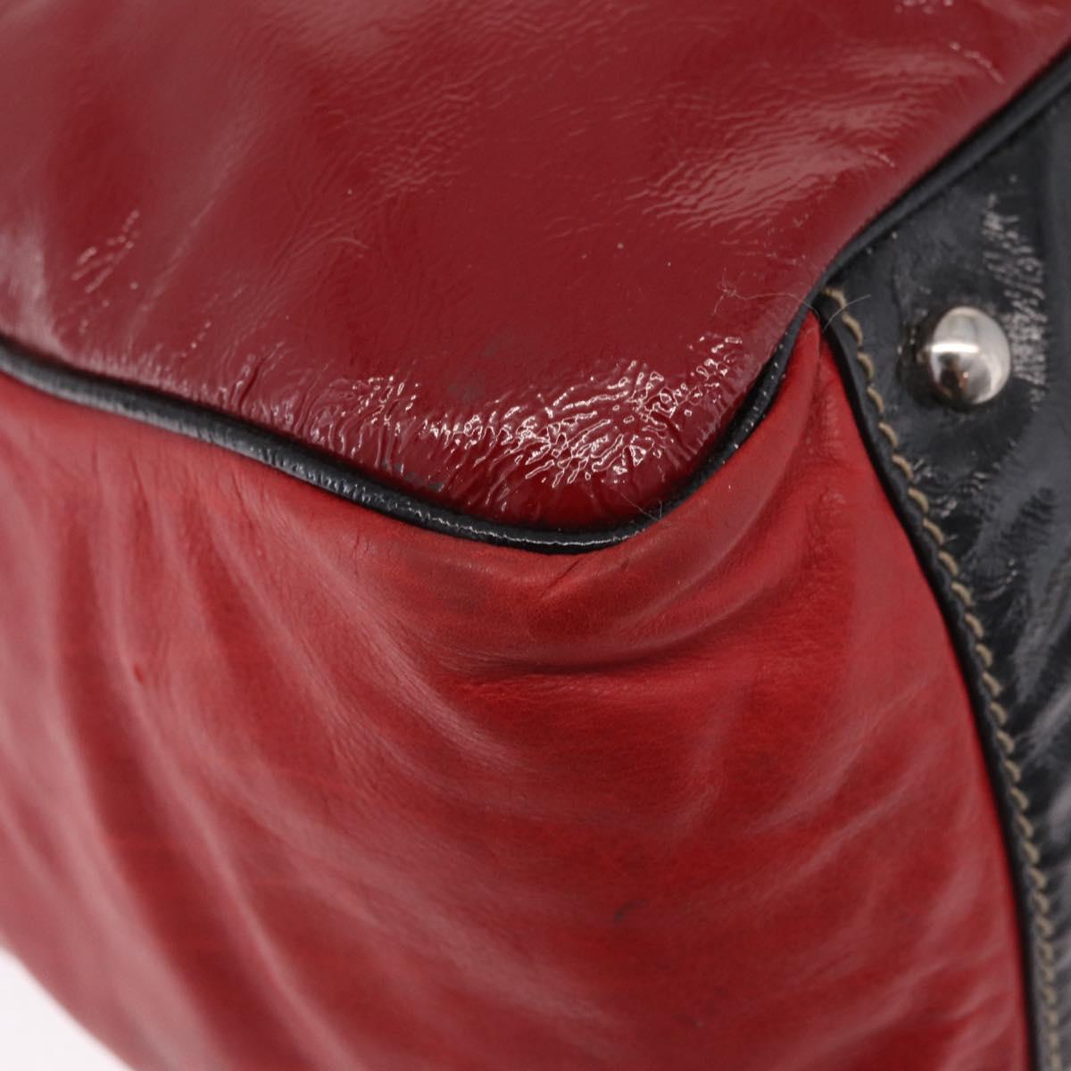 GUCCI Hand Bag Leather Red Silver Auth 207145