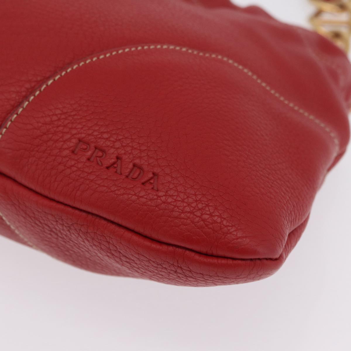 PRADA Chain Shoulder Bag Vittero Dino Leather Red Gold Auth 207148A