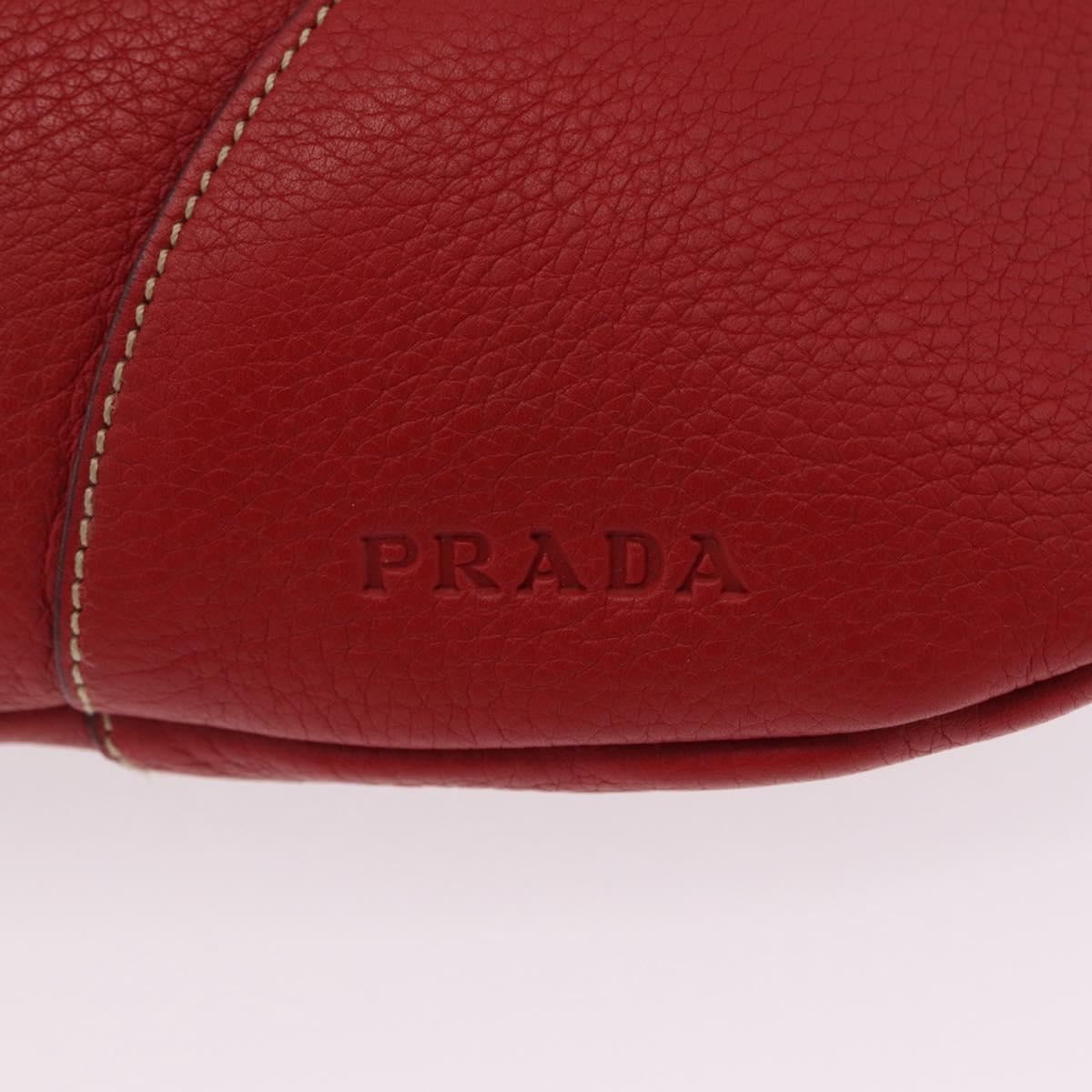 PRADA Chain Shoulder Bag Vittero Dino Leather Red Gold Auth 207148A