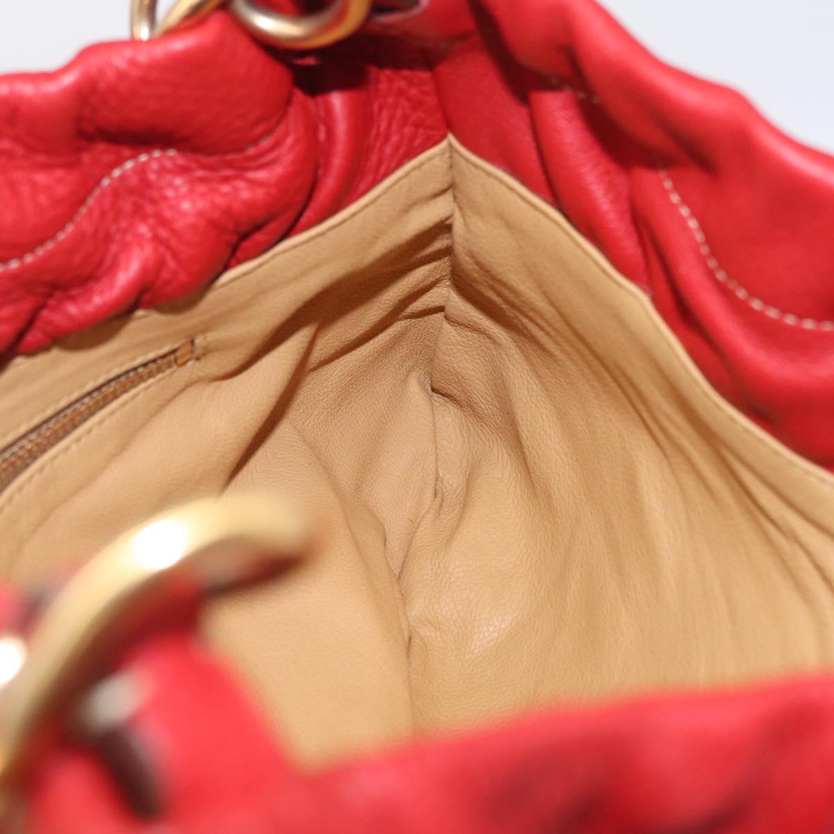 PRADA Chain Shoulder Bag Vittero Dino Leather Red Gold Auth 207148A