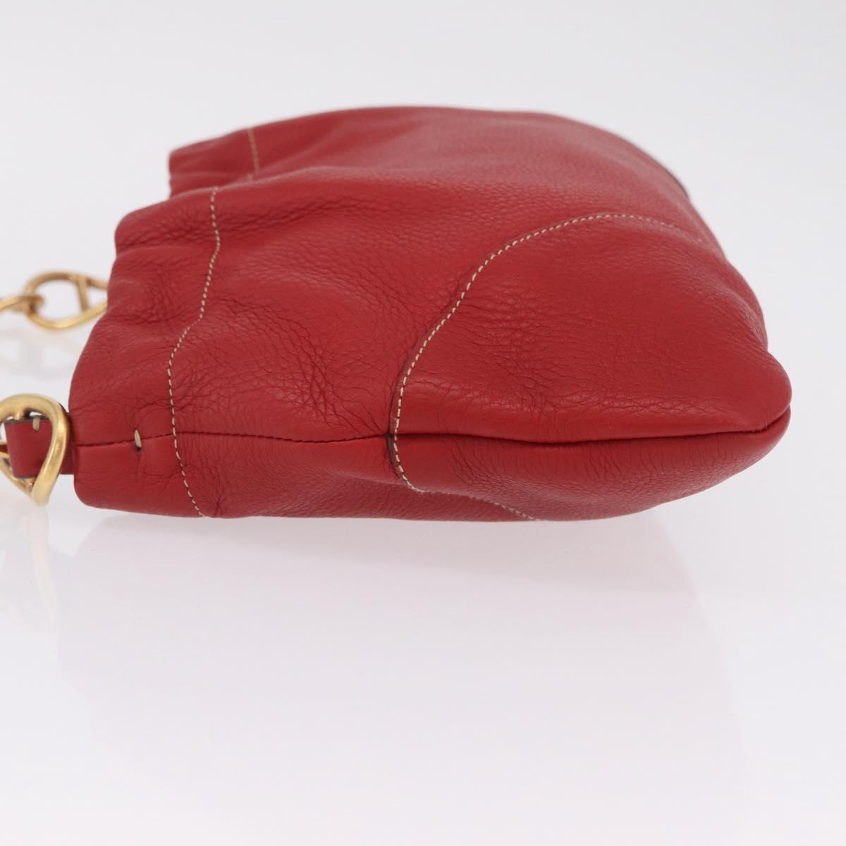 PRADA Chain Shoulder Bag Vittero Dino Leather Red Gold Auth 207148A