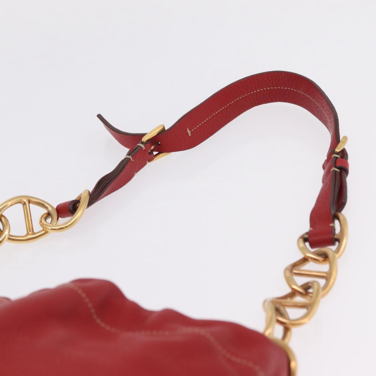 PRADA Chain Shoulder Bag Vittero Dino Leather Red Gold Auth 207148A