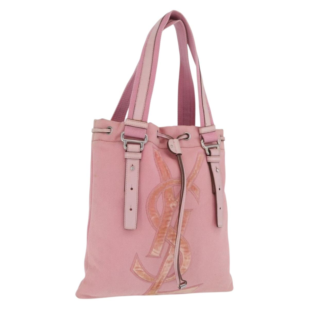 Saint Laurent Kahala Tote Bag Canvas Pink Silver Auth 207152A