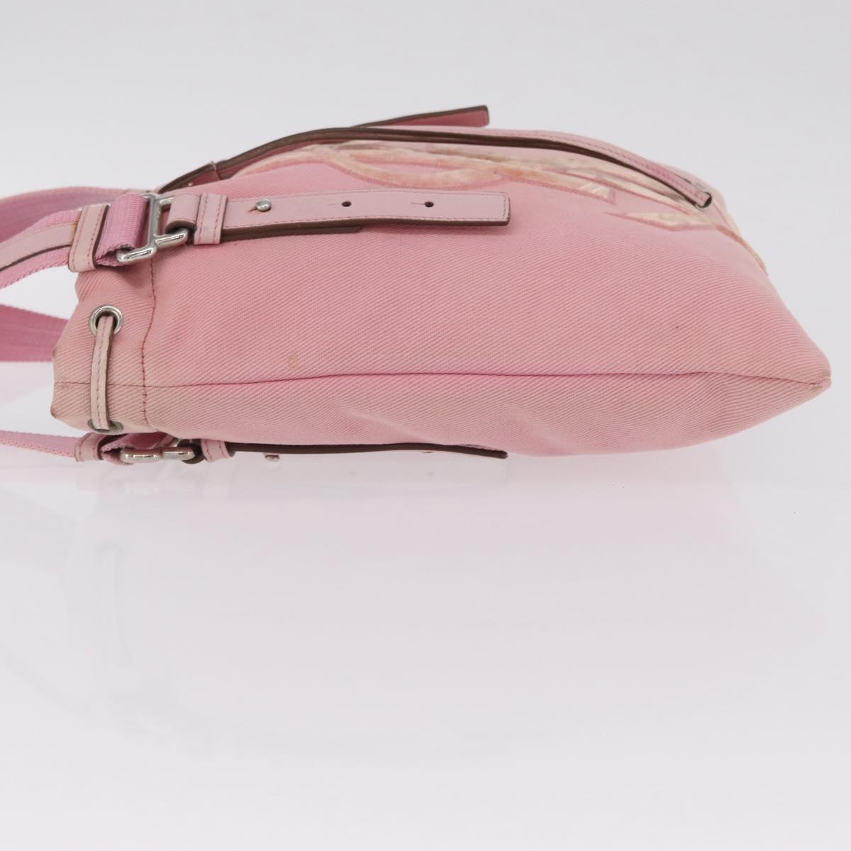 Saint Laurent Kahala Tote Bag Canvas Pink Silver Auth 207152A
