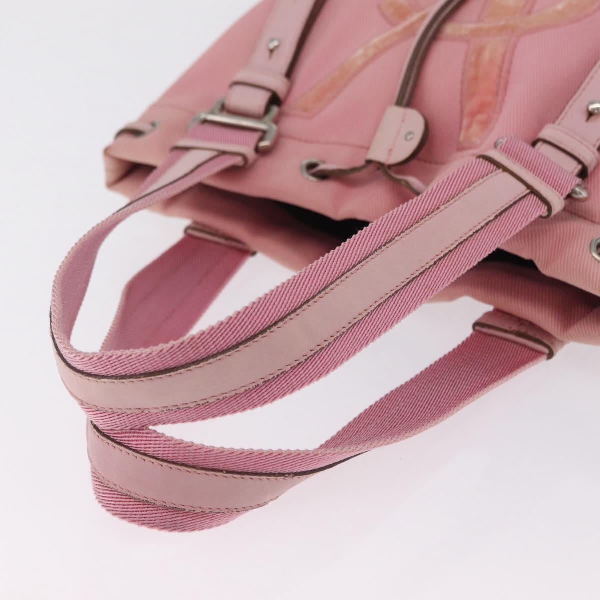 Saint Laurent Kahala Tote Bag Canvas Pink Silver Auth 207152A