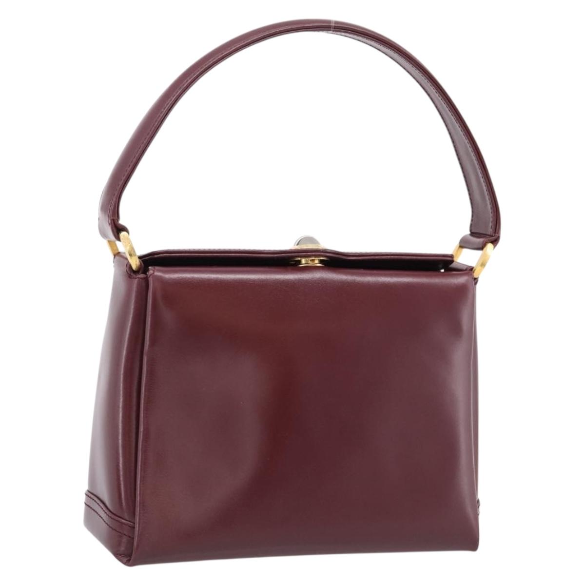 GUCCI Hand Bag Leather Bordeaux Gold Auth 207153V