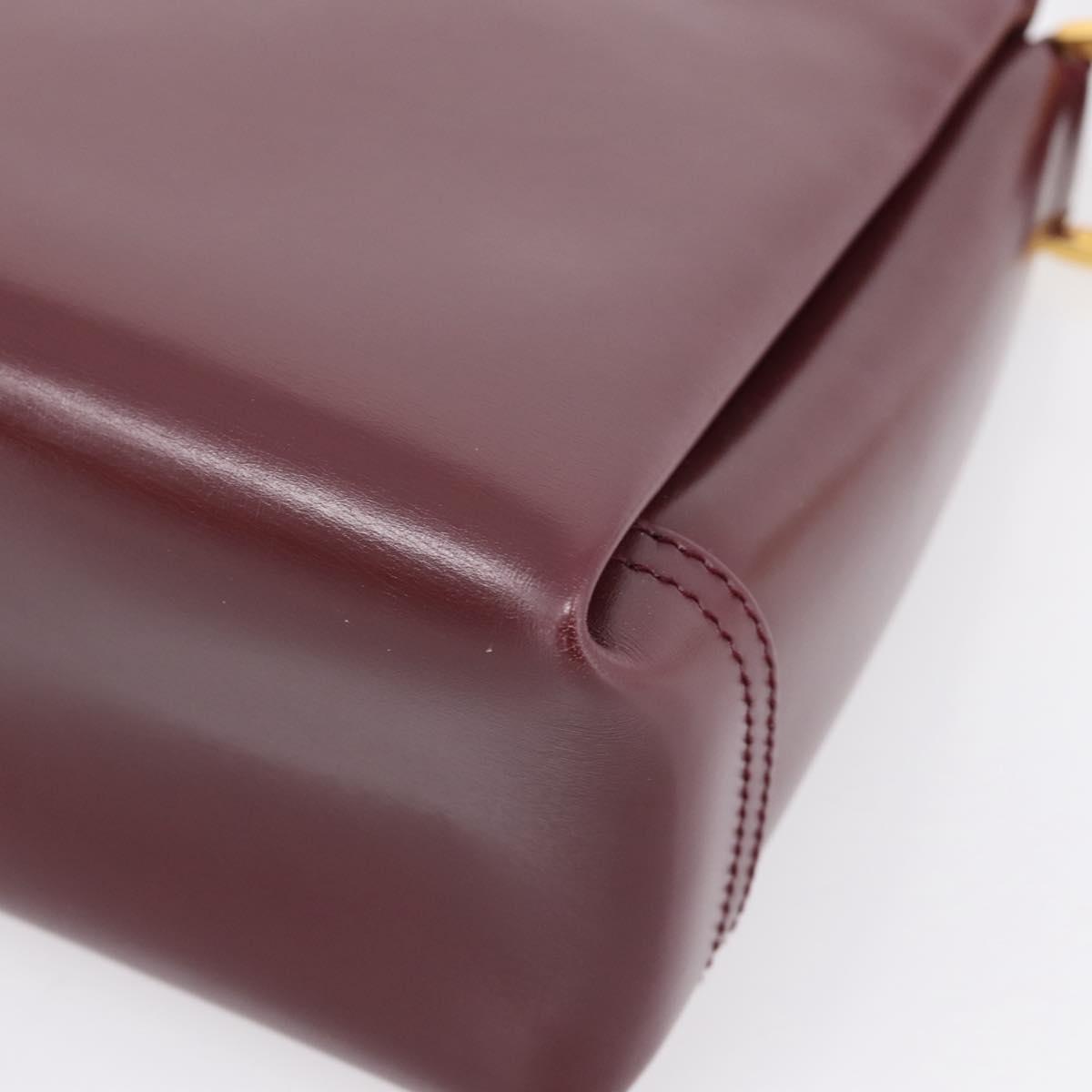 GUCCI Hand Bag Leather Bordeaux Gold Auth 207153V