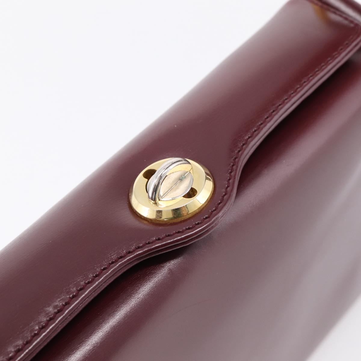 GUCCI Hand Bag Leather Bordeaux Gold Auth 207153V