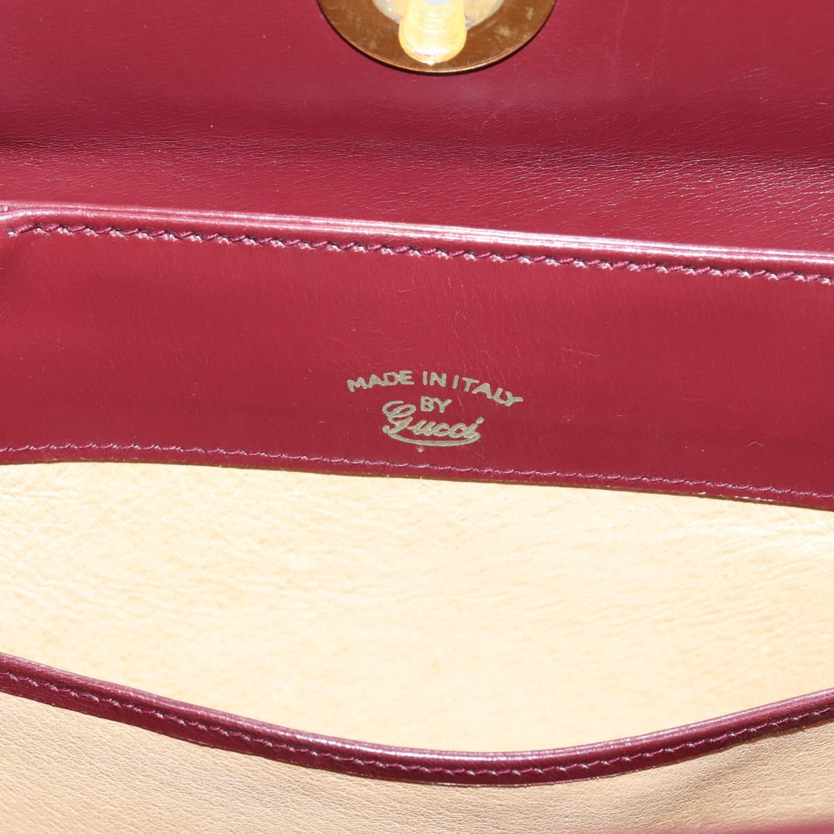 GUCCI Hand Bag Leather Bordeaux Gold Auth 207153V