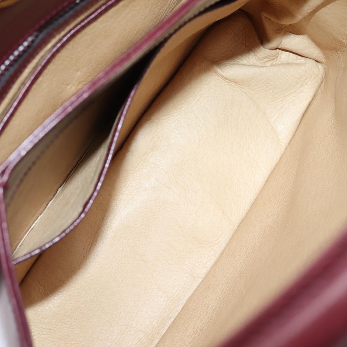 GUCCI Hand Bag Leather Bordeaux Gold Auth 207153V