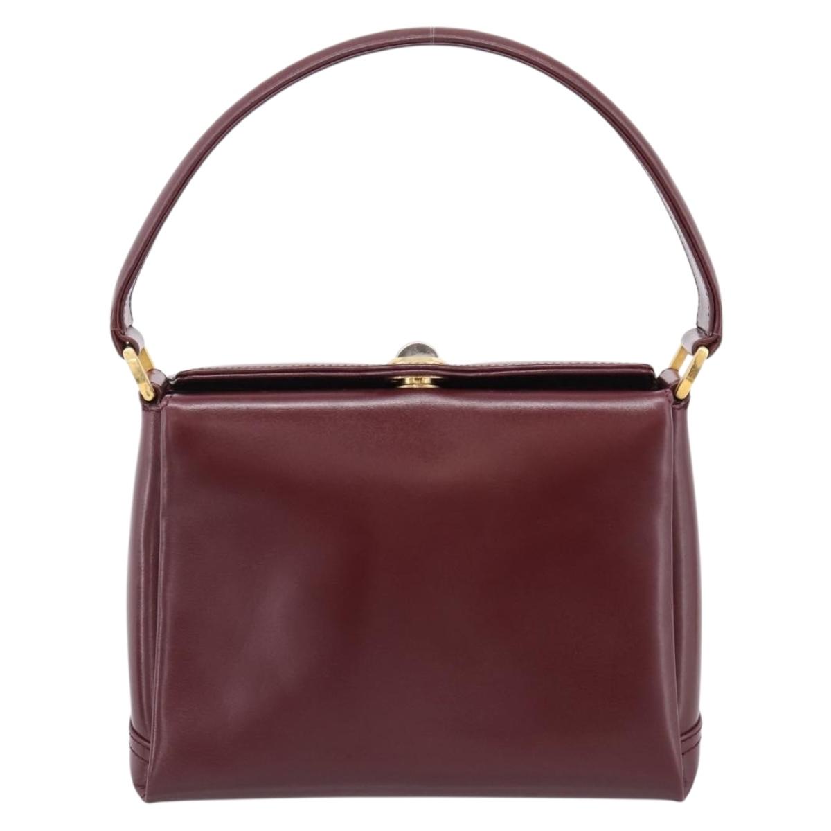 GUCCI Hand Bag Leather Bordeaux Gold Auth 207153V