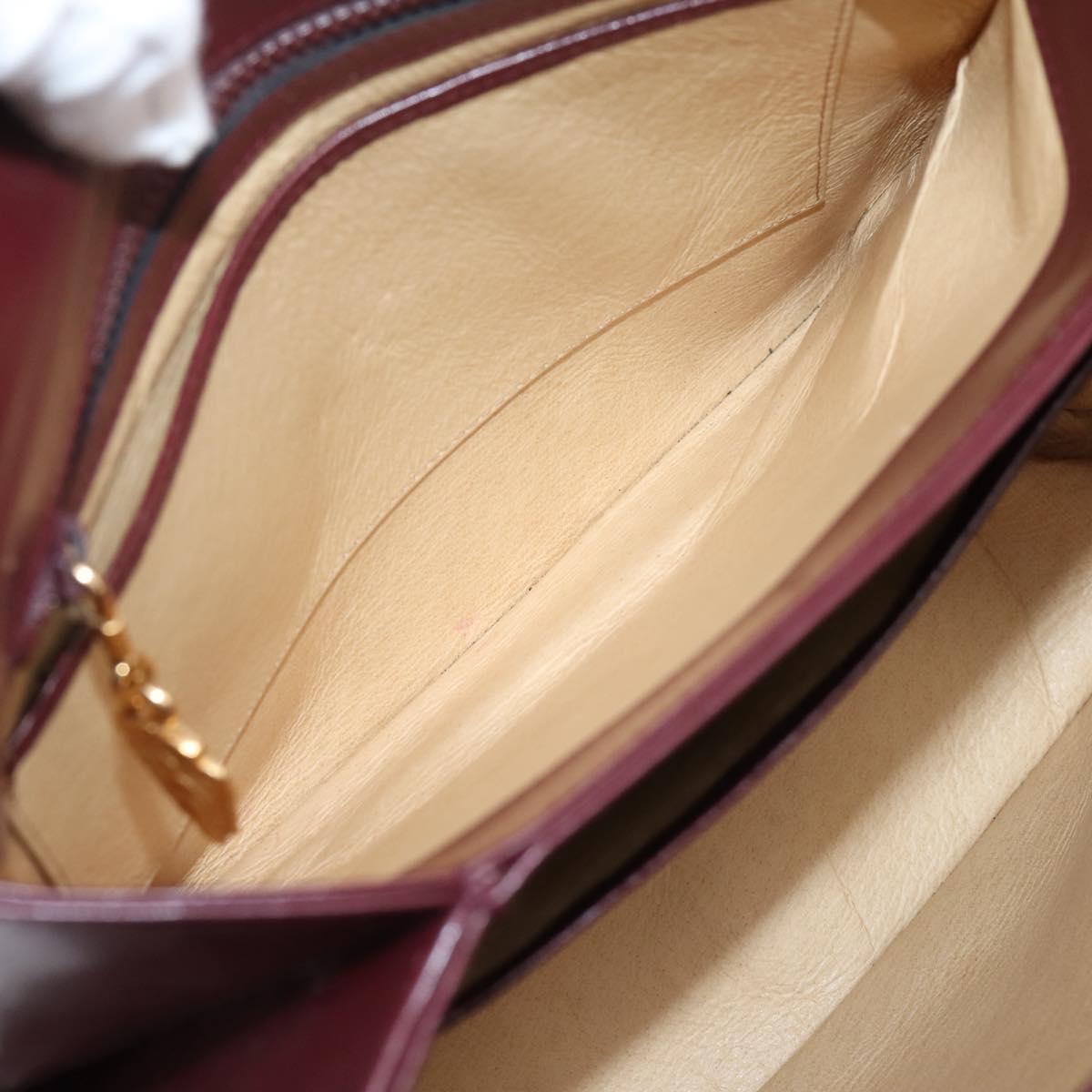 GUCCI Hand Bag Leather Bordeaux Gold Auth 207153V