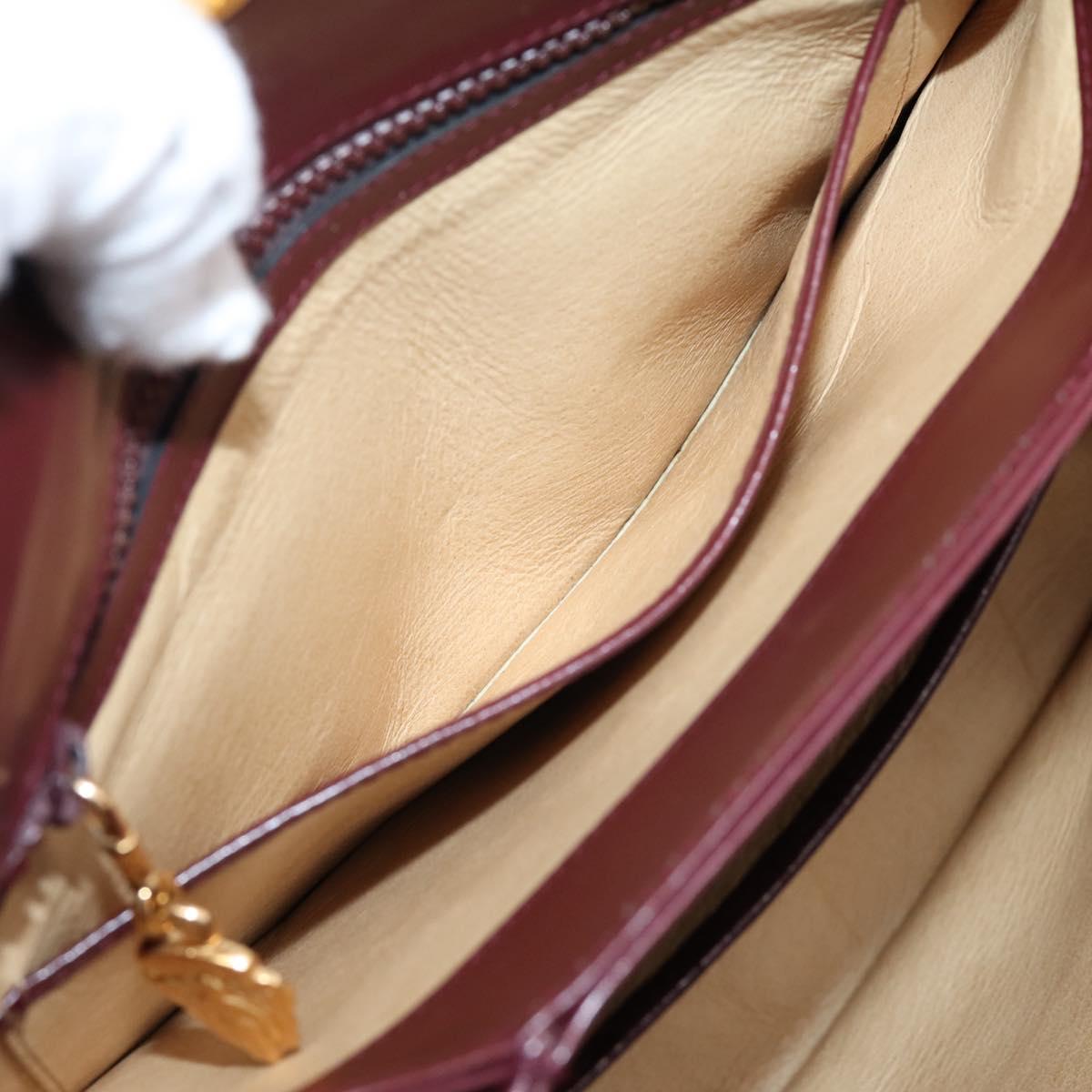 GUCCI Hand Bag Leather Bordeaux Gold Auth 207153V