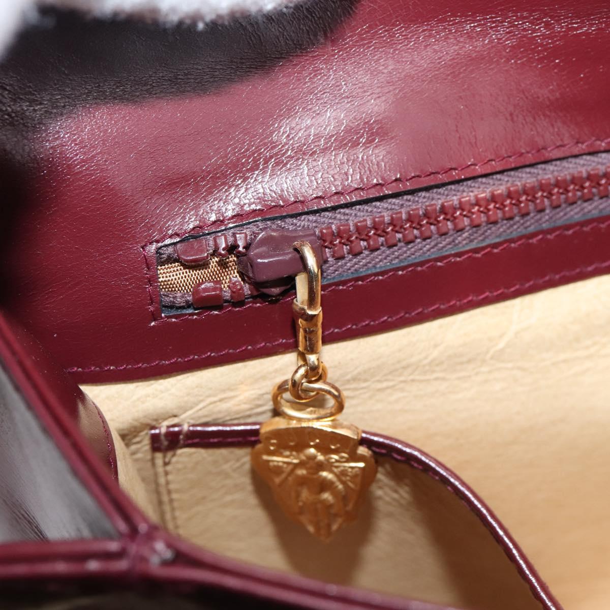 GUCCI Hand Bag Leather Bordeaux Gold Auth 207153V