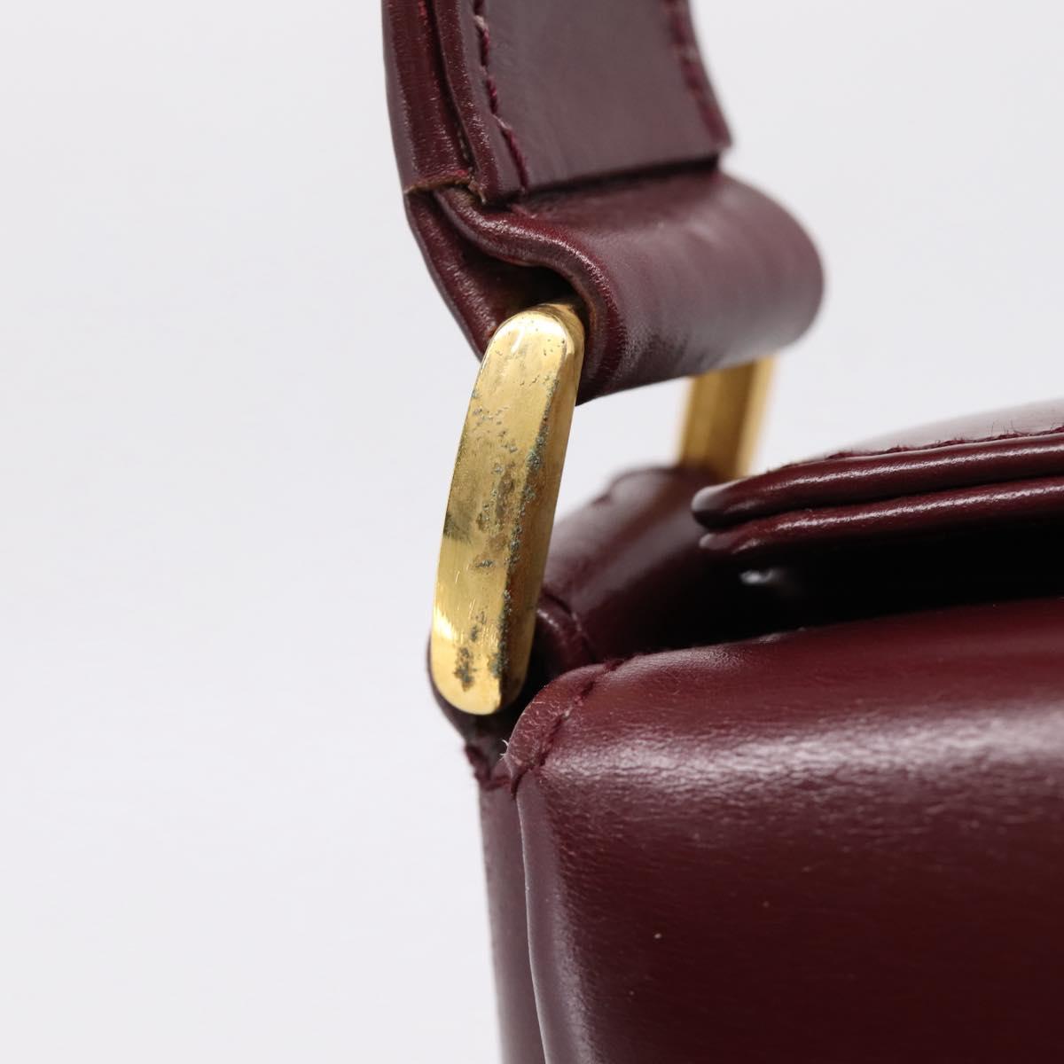 GUCCI Hand Bag Leather Bordeaux Gold Auth 207153V