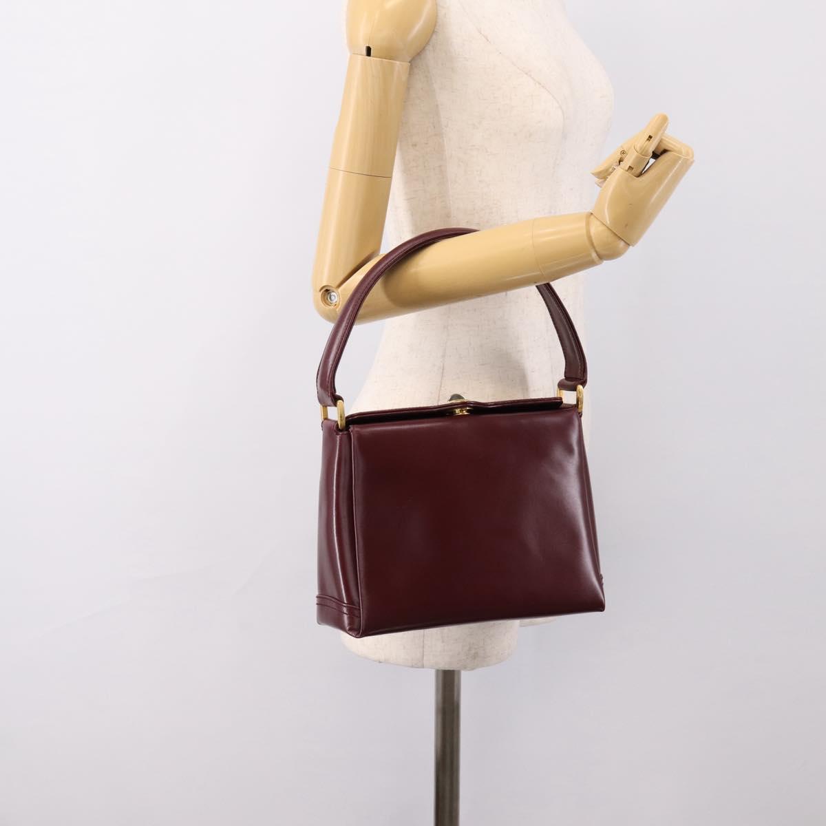 GUCCI Hand Bag Leather Bordeaux Gold Auth 207153V
