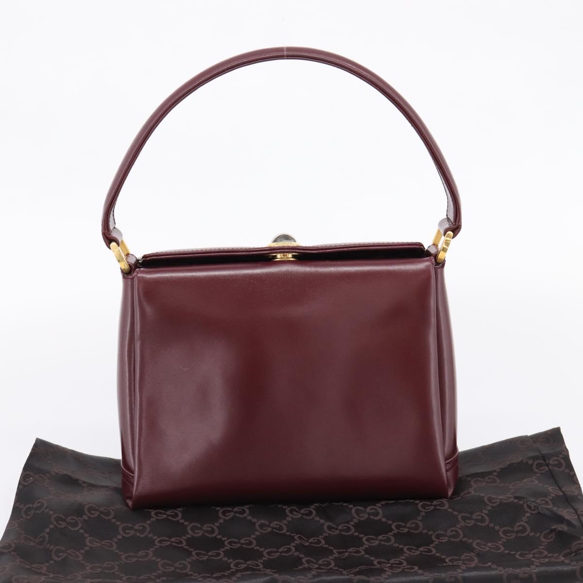 GUCCI Hand Bag Leather Bordeaux Gold Auth 207153V