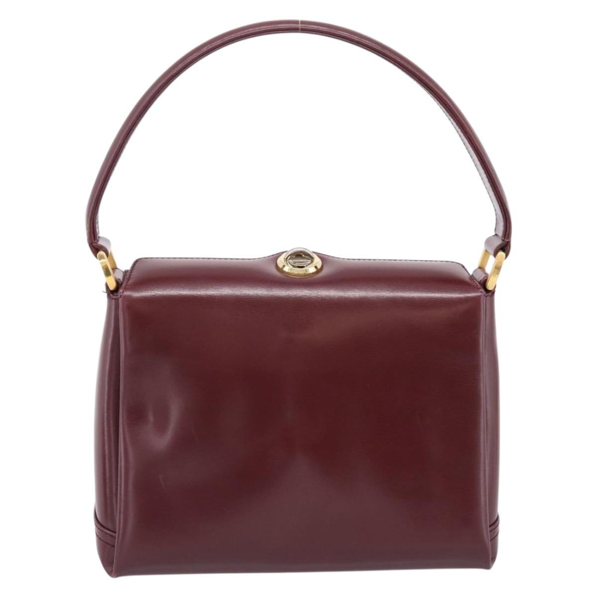 GUCCI Hand Bag Leather Bordeaux Gold Auth 207153V