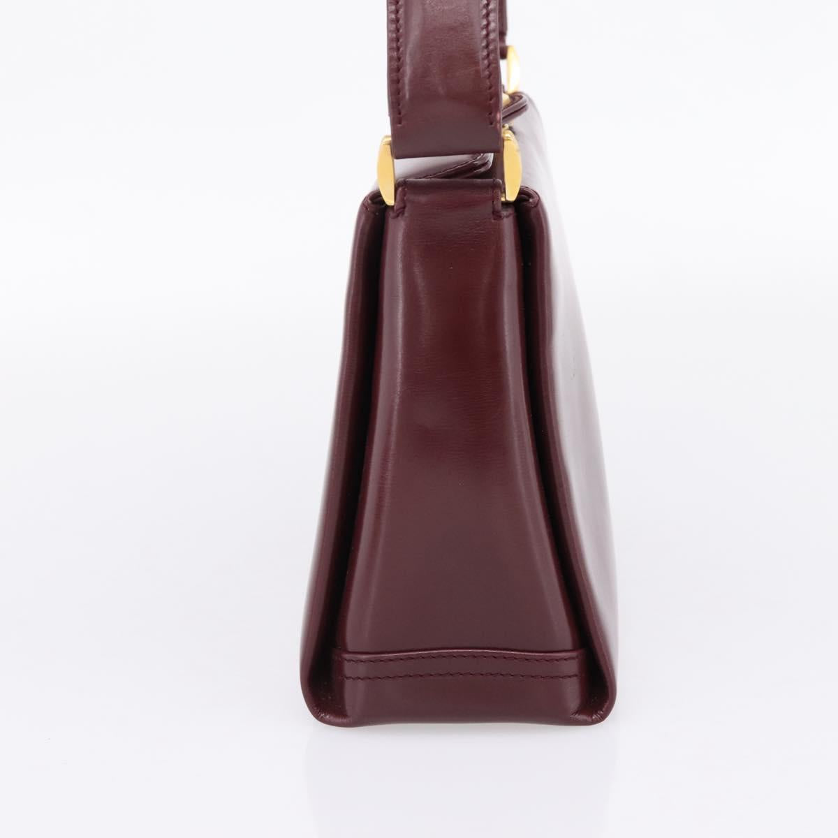 GUCCI Hand Bag Leather Bordeaux Gold Auth 207153V