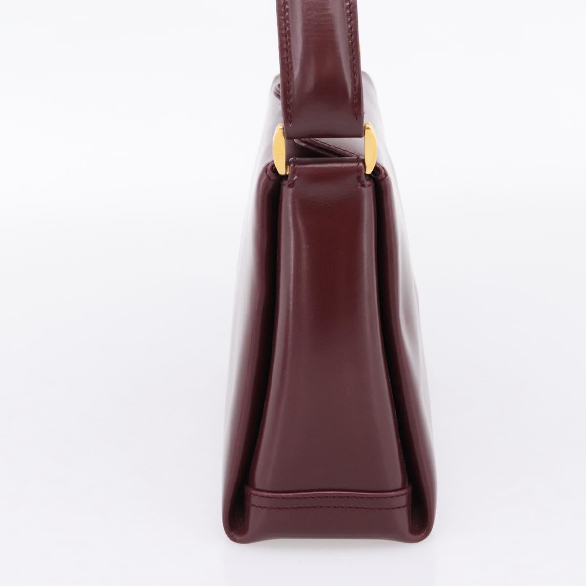 GUCCI Hand Bag Leather Bordeaux Gold Auth 207153V